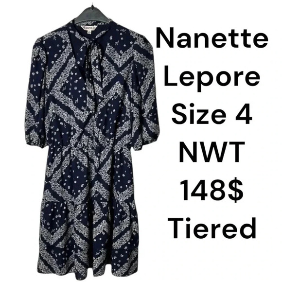 Y2K Nanette Lepore tiered,puff sleeve,floral,tie wrap,cut out,midi dress,sz 4, - Picture 2 of 15